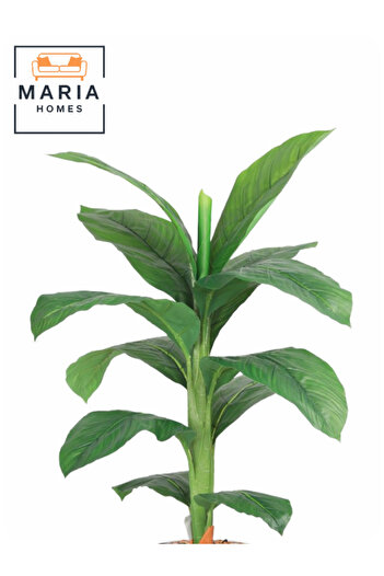 MARIA HOMES Artificial Banana Leaf Tree 110 cm – Decorative Plant with Modern Plastic Pot