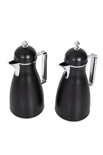 Dallaty 2 Pieces Plastic Vacuum Flask Koufa Black & Silver 1L