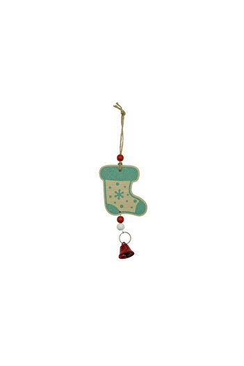 Teo Ornament de brad ciorap cu clopotel, multicolor, lemn, 17 cm