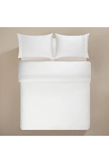 Penelope 100% Cotton Satin Fabric Duvet Cover Set 240X220 cm White - Regina Series