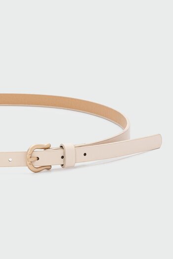 Shule Bags Oval Buckle Thin Faux Leather Belt Cream