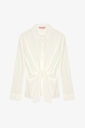 Quzu Women's Ecru Front Tie Detailed Shirt Shirt 26Kgml00940-Ecru