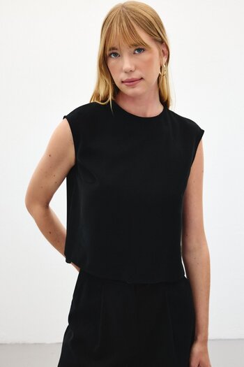 Sateen Sleeveless Casual Blouse - Black
