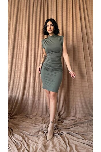 369 etnik butik Drapeli High Neck Sleeveless Mini Dress