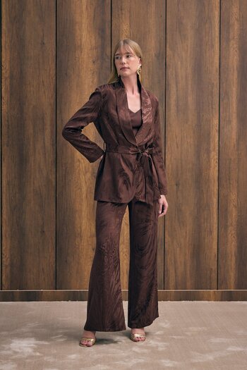 Sateen Belted Long Coat - Brown
