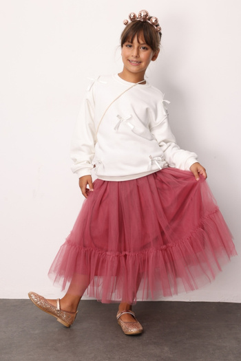 Le Mabelle Dried Rose Girl's Long Tulle Skirt - Mindy