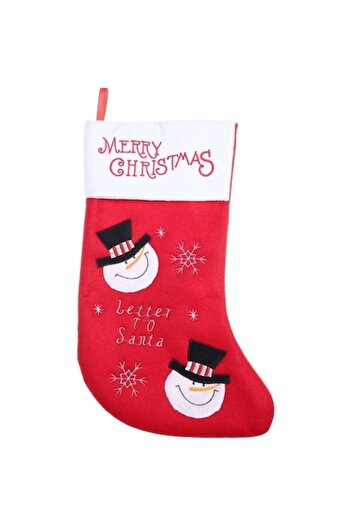 Stef's Cat Christmas Gift Stocking, Snowman Pattern, Red, Size 20x40 cm, Textile, Interior