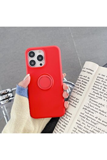 SOHO Protective Case compatible with Samsung Galaxy A12 Liquid Silicone Ring with Rotating Stand Red