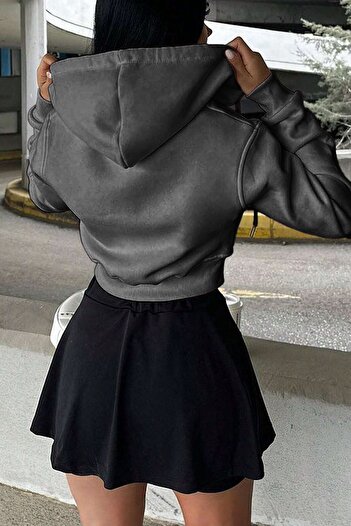 GHASSY CO. Women's Cotton Crop Model Kangaroo Pocket Hooded Crop Sports Sweatshirt