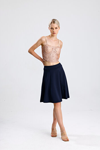 Sense Scuba Flared Above-The-Knee Skirt |   Etk13994Uz Navy Blue