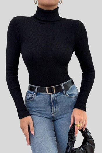 Siner Fashion Γυναικεία μαύρη μπλούζα με μακρυμάνικο ριγέ σχέδιο