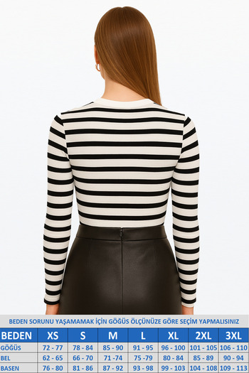MİO ESTİLO Novelle Crew Neck Long Sleeve Ribbed Blouse
