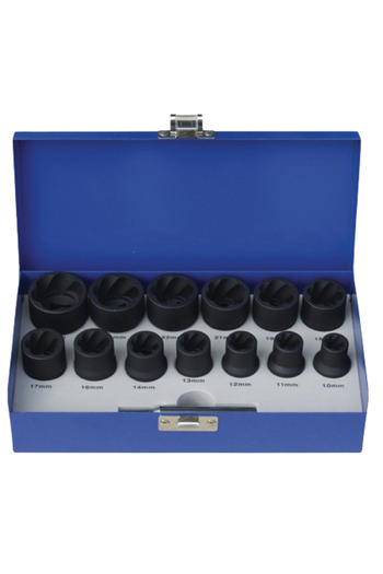 BERNER Kit 53750, 14 impact socket wrenches for screw extractors, wrench opening 10-27 mm, cr