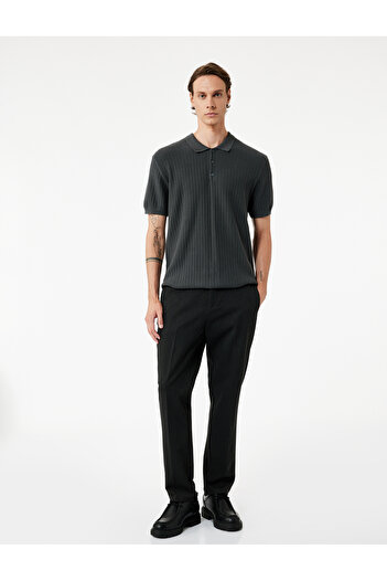 Koton Regular Fit Short Sleeve Cotton Textured Button Polo Neck Knitwear T-Shirt