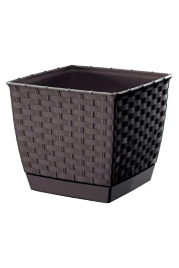 Prosperplast Decorative Planter Ratolla for Flowers, Rattan Imitation, 19×16.2 cm, Black