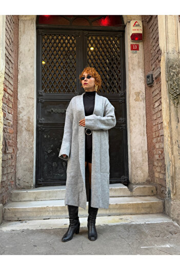 Bak'ap Premium Fleece Lined Maxi Long Winter Batwing Sleeve Knit Cardigan