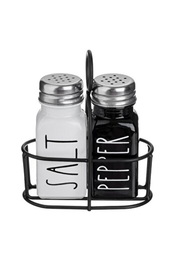 OEM Set solnițe și pipernițe din sticlă albă și neagră cu bază metalică 85ml