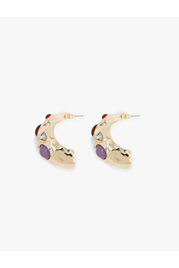Koton Multi-Colored Stone Detailed Hoop Earrings