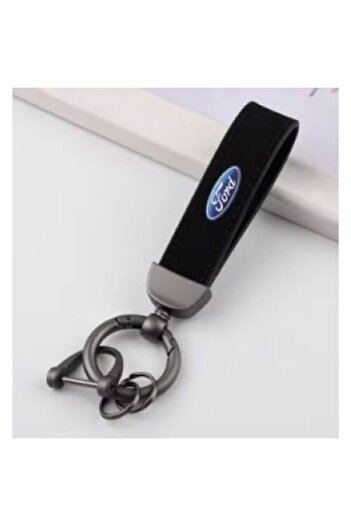 OEM Ford Aluminum Leather Black Keychain