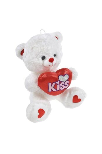 OEM White Plush Teddy Bear with Red Heart Kiss Me 30cm