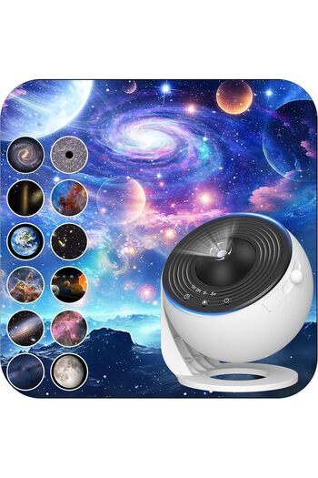 Generic Galaxy Projector with 13 Film Discs, HD Star Planetarium, 360° Rotating, Timer Function, White