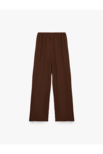 Koton Wide Leg Comfortable Fit Waist Tie Crinkle Viscose Pants