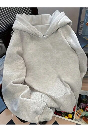 ModaQamar The Smiths Printed Oversize Kangaroo Pocket Gray Hooded Sweatshirt Hoodie