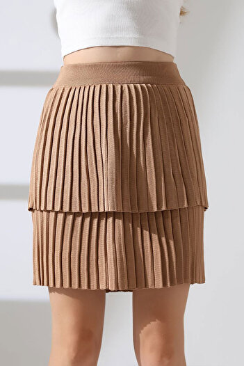 bacc Biscuit Layered Pleated Knit Skirt Bces-252002