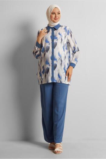 Alvina Patterned Large Size Pants Suit 20706