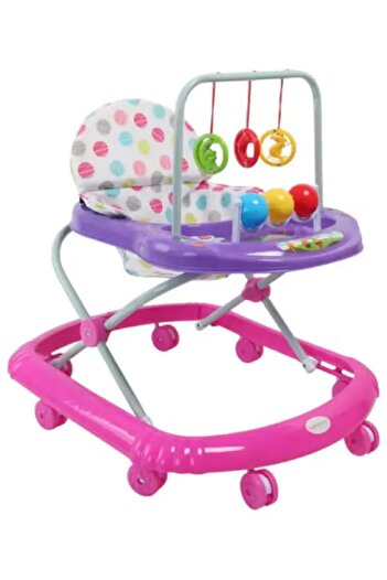 Fun Moment Foldable Baby Walker with Adjustable Height for Ages 6-18 Months - Pink/Purple