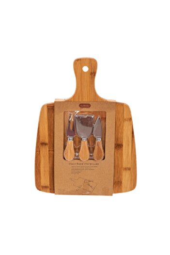 Alberto bamboo cutting board with handle & 3 cheese knives 28*38 cm