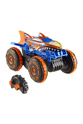 mattel Hot Wheels Monster Truck Sharks vs Dinos Remote Control Car Tiger Shark Climber, Children 5-9 Years Old