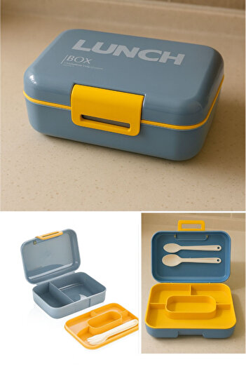 AYGÖREN HOME 2 Katlı Taşınabilir Yemek Kabı Lunch Box 5 Bölmeli Beslenme Kutusu Saklama Kabı Çatal Kaşık Bıçak