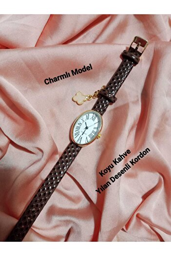 Brality Retro Series / Gold Oval Roma Women's Wristwatch- Dark Brown Band / with a Necklace Bracelet 0125