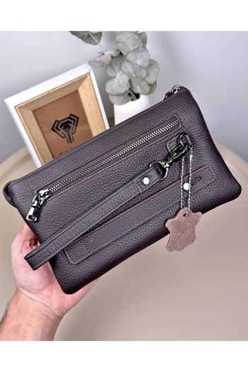 Fil Deri Genuine Leather Zippered Men's Handbag with Grip Strap 2113