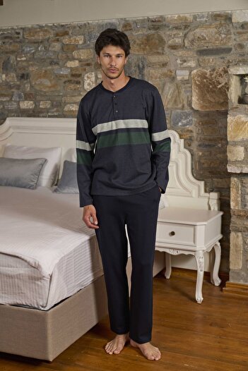 Cossy By Aqua Long Sleeve Button Detail Men's Pajama Set Cossybyaqua 26402-m