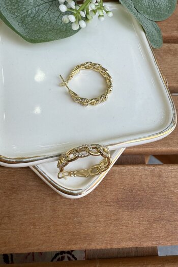 My Joyas Design Special Series Stone & Non-Stone Chain Hoop Earrings