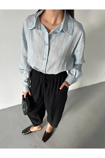 My Blog Gray Stripe Oversize Shirt - 5298