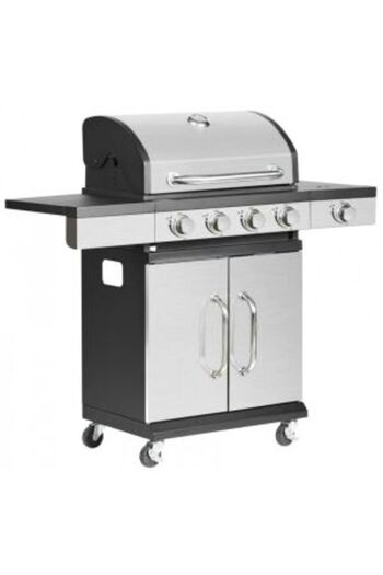 Mercaton Gratar gradina, grill dreptunghiular, cu gaz, 4+1 arzatoare, cu roti, capac, 120x48x110 cm, BBQ Forb