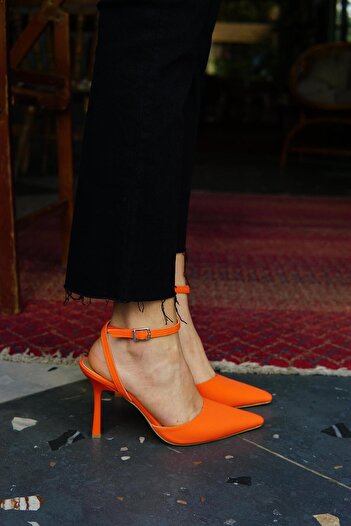 LamintaGlobal Sirius Orange Ankle Strap Women's Heeled Shoes
