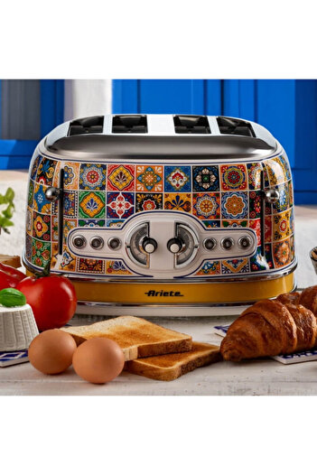 ARIETE Prăjitor de pâine Positano 0156/0P, 1600W, 4 felii, 3 funcții, 6 niveluri, Tavă, Alb/galben