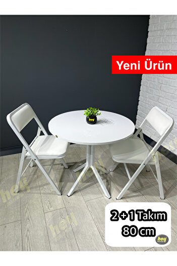 hey modüler mobilya Aras Beyaz 2 Kişilik Yuvarlak Mutfak Yemek Masası Takımı 2+1 Beyaz Deri 80 cm