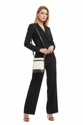 PayBuy Women's Contrast Stitched Bucket Shaped Hand and Shoulder Use Drawstring Modern Bag