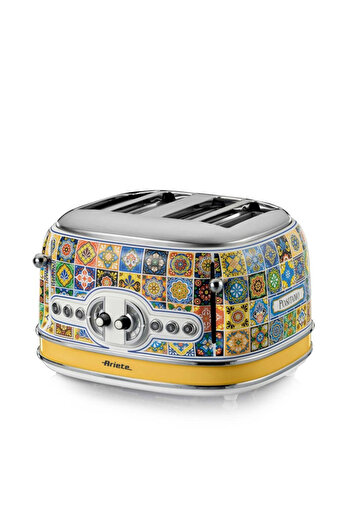 ARIETE Prăjitor de pâine Positano 0156/0P, 1600W, 4 felii, 3 funcții, 6 niveluri, Tavă, Alb/galben