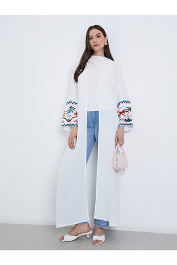 Take Two By Styli Embroidered Side Slit Maxi Kimono