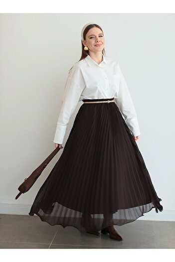 MRS. POLEEN Pleated Chiffon Skirt - Bitter Brown - Mrs Poleen