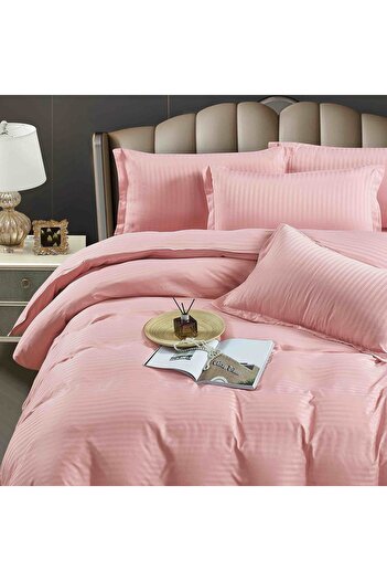 JOJO HOME Double bed linen, Deluxe fine damask, 6 pieces, Salmon Pink