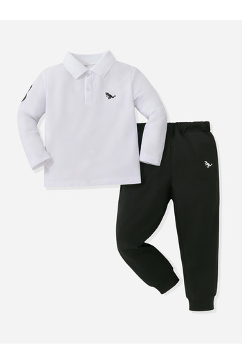 Take Two By Styli Boys White Graphic Polo and Black Jogger Set