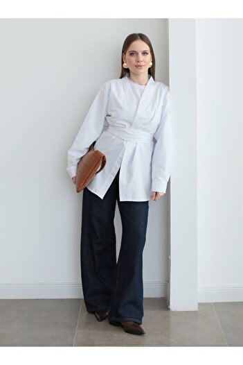 MRS. POLEEN Belted Double Breasted Tunic - White - Mrs Poleen