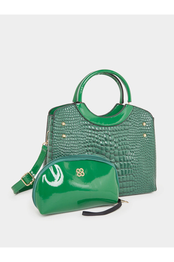 Take Two By Styli Croc Skin Double Top Handles Handbag with Purse Set